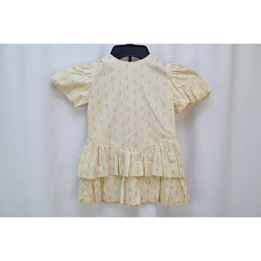 Vintage Style Girls Ivory Floral Tiered Ruffle Dress Short Sleeve Rosebud Print